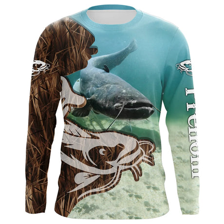 Pêche Du Silure À La Bouée, Cadeau Pêcheur, Camouflage, Tatouage, Personnaliser - CT09072019 Anti UV Manches Longues Unisexe