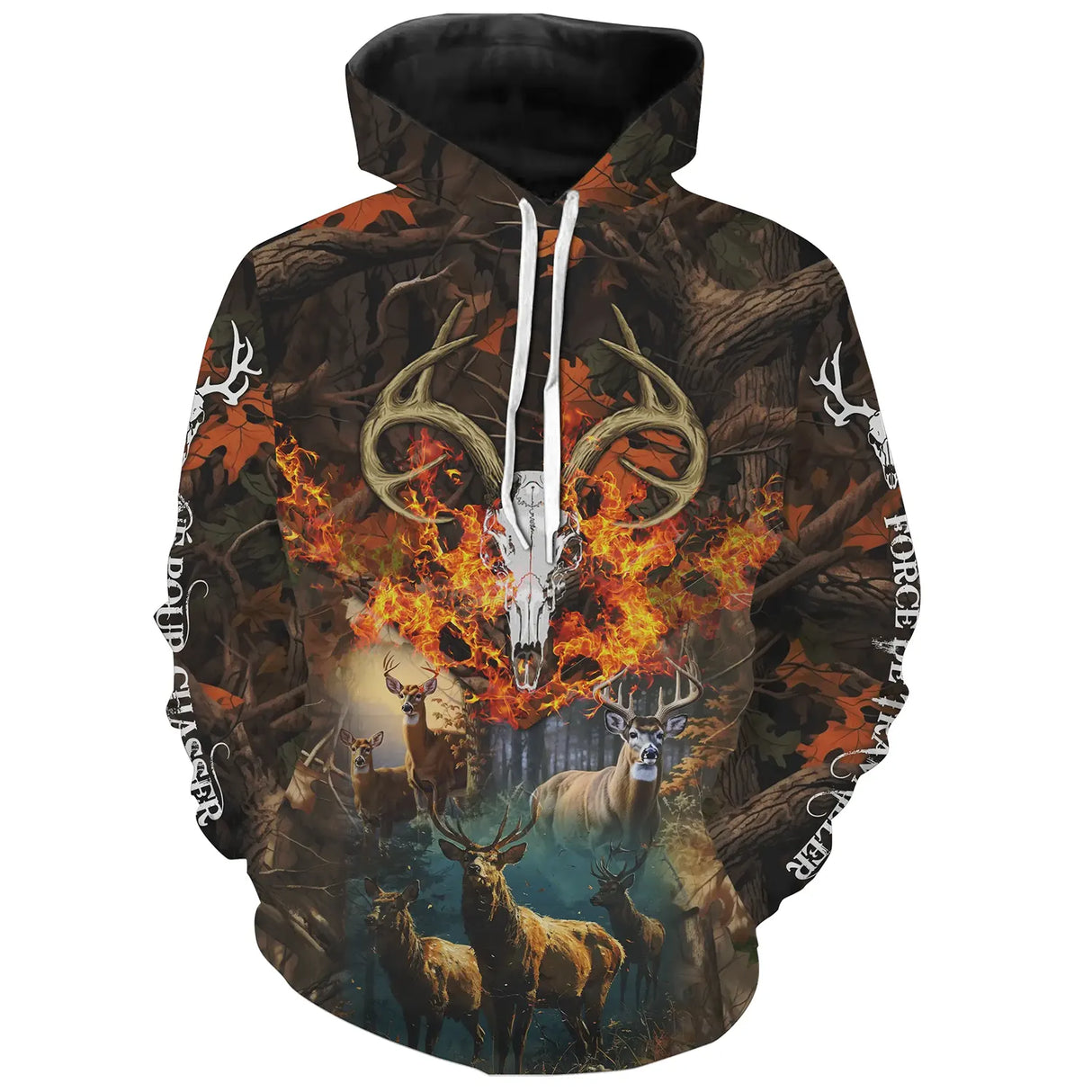 Sweat à capuche chasse cerf humour, crâne en flammes et slogan, vêtement chaud pour chasseur drôle