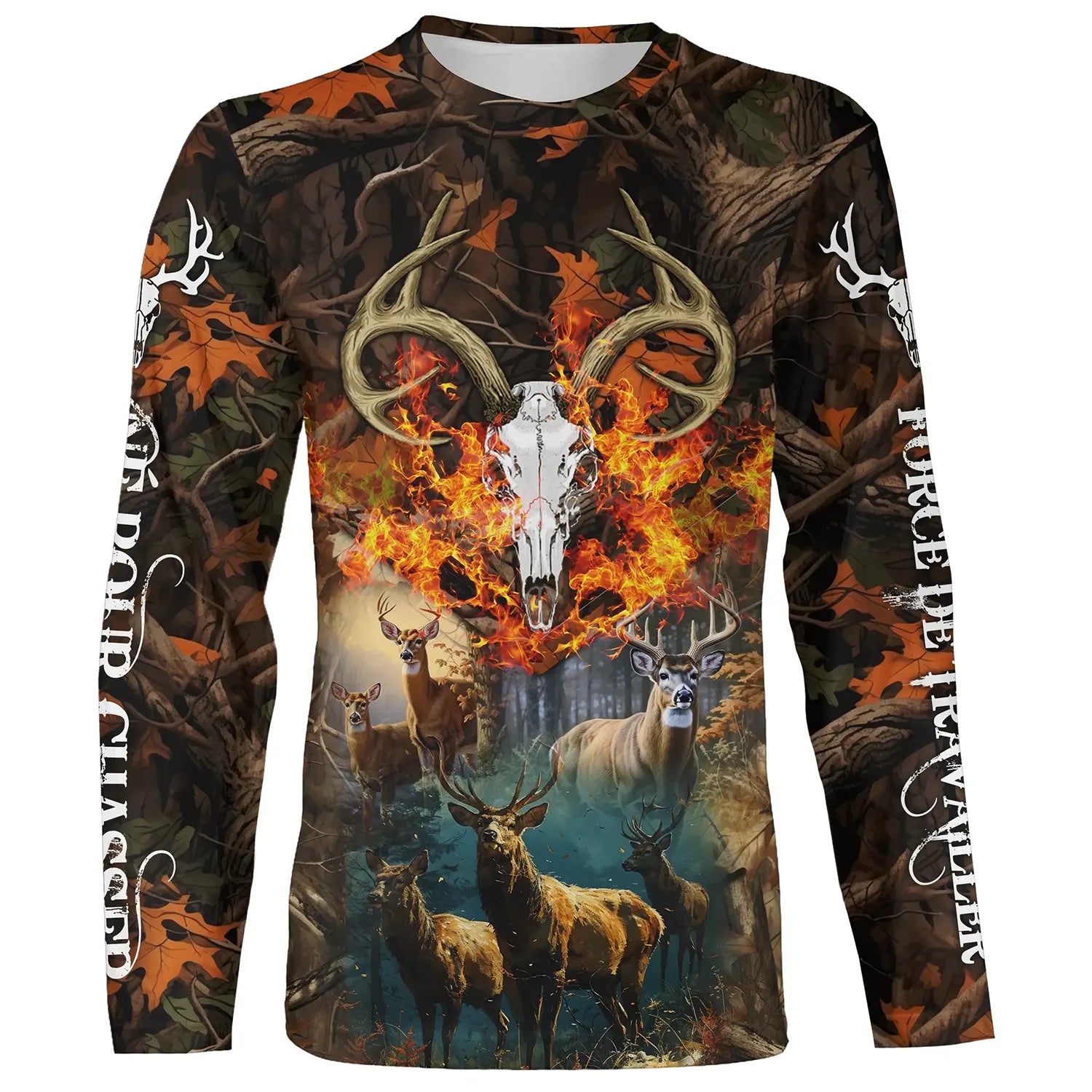 Chasse Au Cerf Automne, Cadeau Humour Chasseur, Né Pour Chasser Forcé De Travailler - CT07092243 T-shirt All Over Manches Longues Unisexe