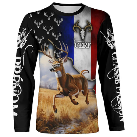 Chasse Au Cerf En France, Chasse Passion, Cadeau Personnalisé Chasseur - CT07092239 T-shirt All Over Manches Longues Unisexe