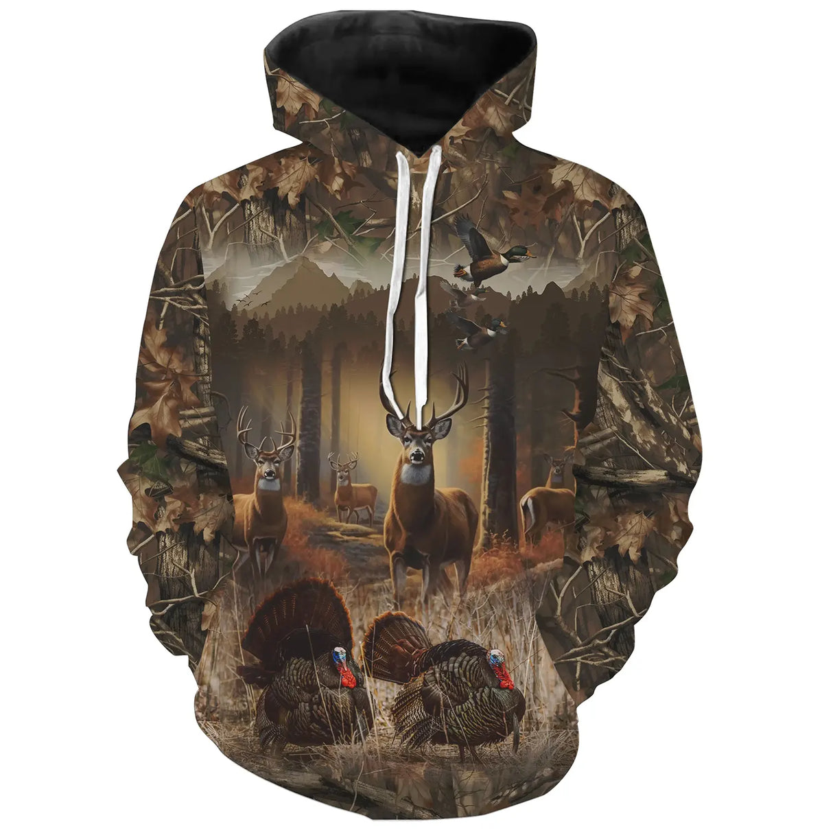 Sweat à capuche all-over chasse cerf et dindon sauvage camouflage forêt