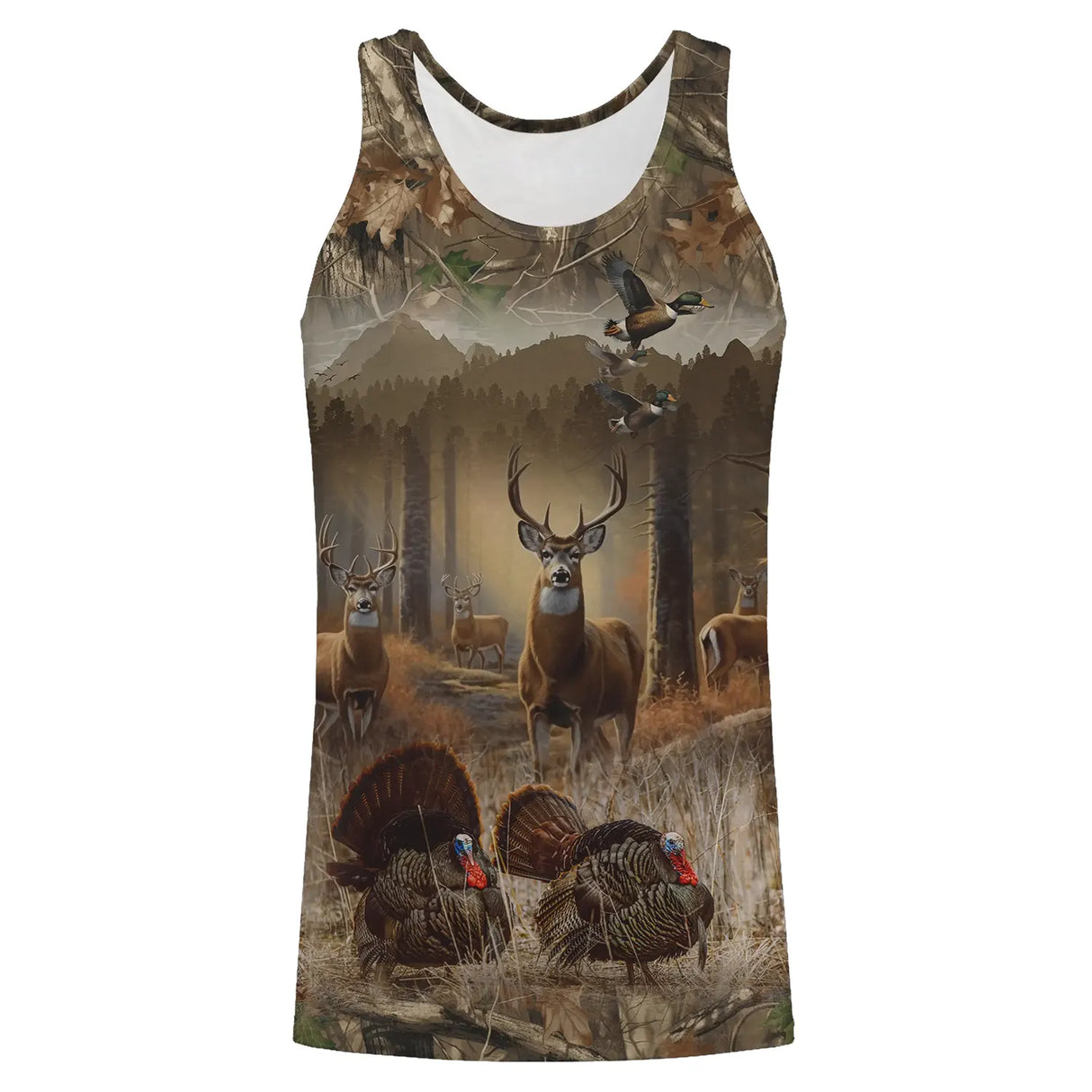 Débardeur all-over chasse cerf et dindon sauvage camouflage forêt automne
