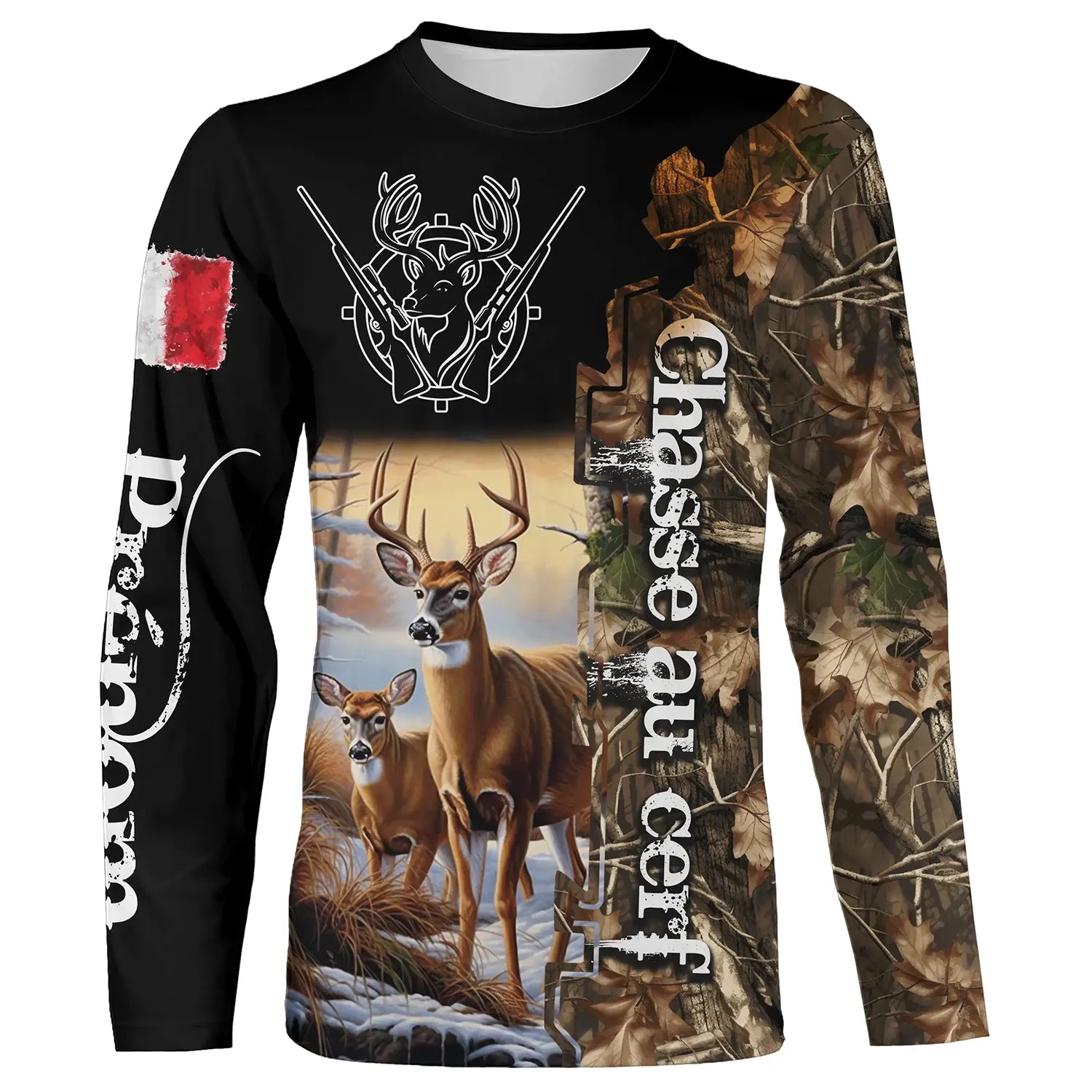 Chasse En France, Chasse Au Cerf, Cadeau Perrsonnalisé Chasseur - CT06092225 T-shirt All Over Manches Longues Unisexe