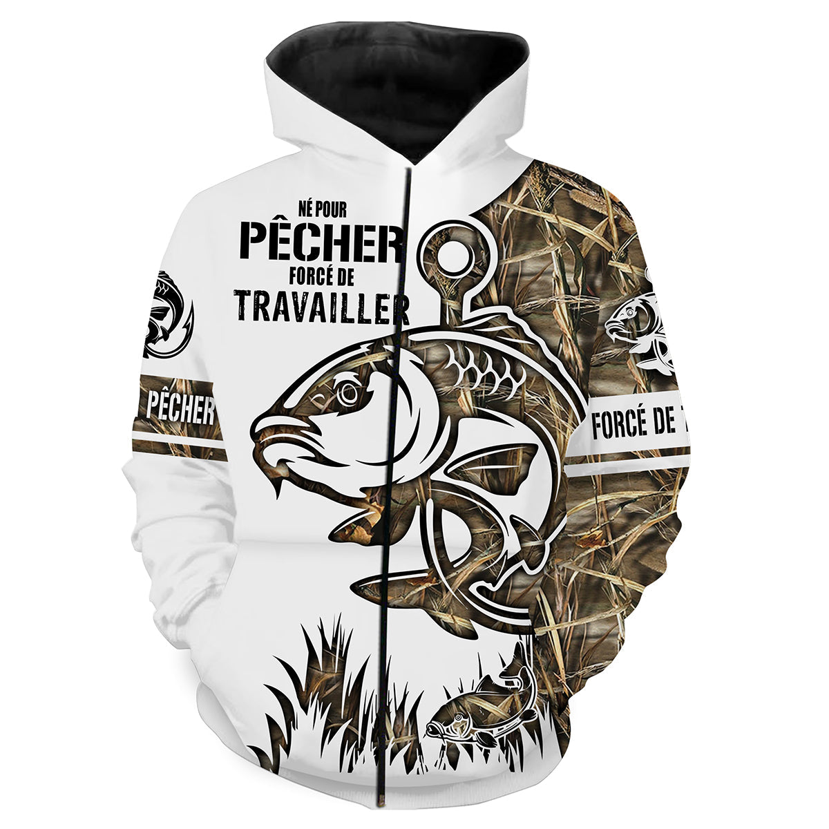 Pêche De La Carpe, Crochet De Pêche, Cadeau Humour Pêcheur, Camouflage, Tatouage, Né Pour Pêcher, Forcé De Travailler - VEPECA001
