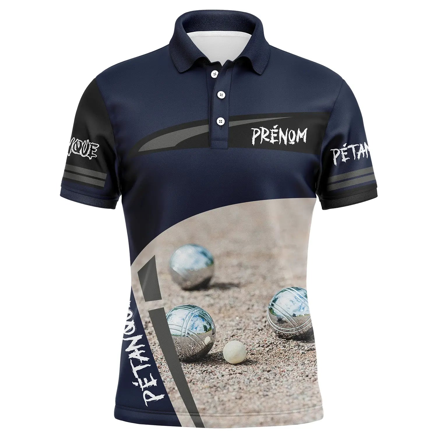 Polo Pétanque Marine - Motif Boules de Pétanque sur Terrain - Style Élégant pour les Boulistes - CT10072319 Polo Homme