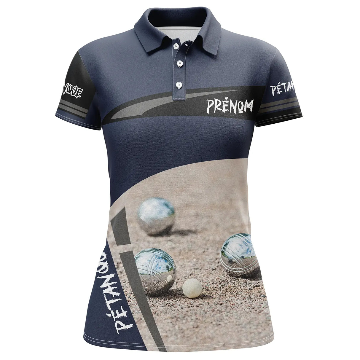 Polo Pétanque Marine - Motif Boules de Pétanque sur Terrain - Style Élégant pour les Boulistes - CT10072319 Polo Femme