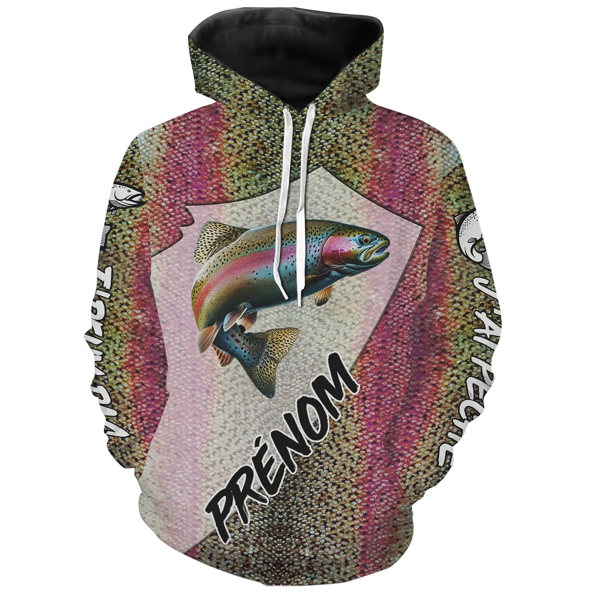 Sweat à capuche all-over peau truite iridescente prénom personnalisé