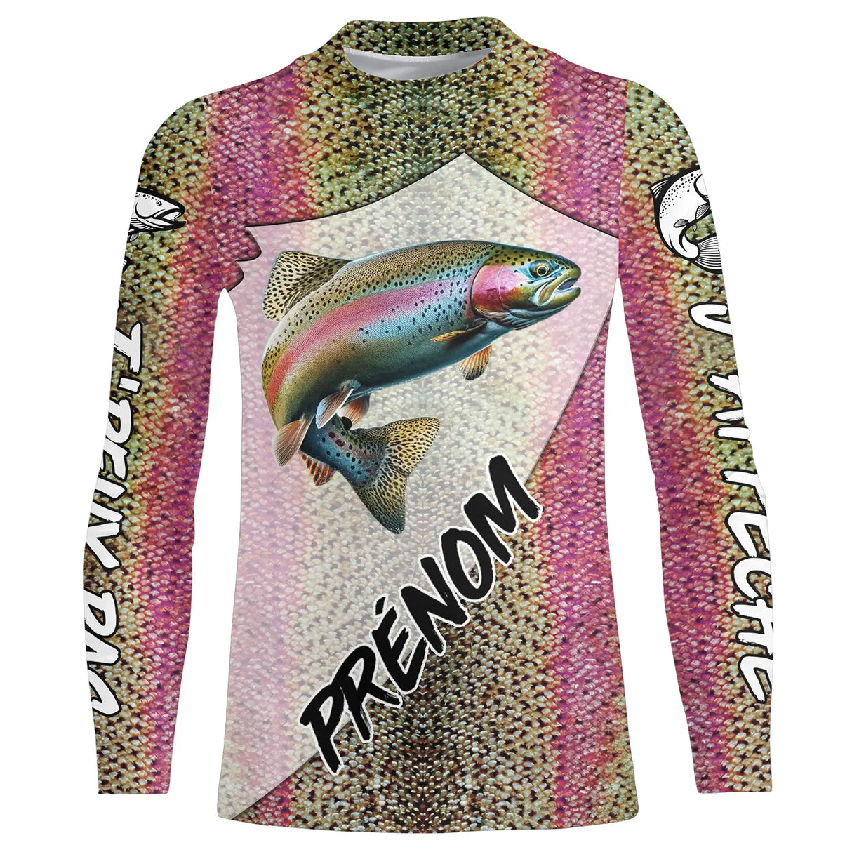 T-shirt all-over peau truite iridescente prénom personnalisé vue dos humour