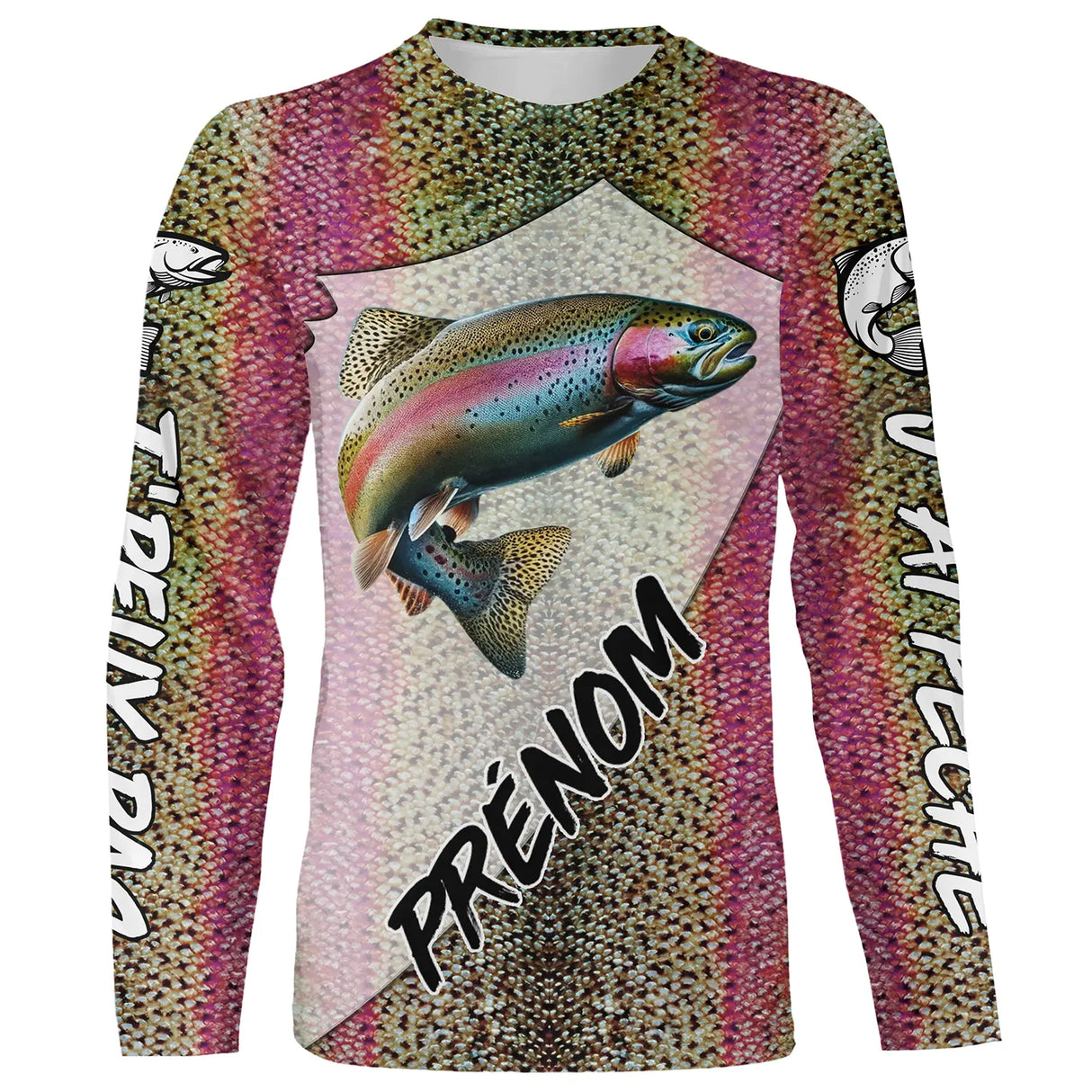 T-shirt manches longues all-over peau truite iridescente prénom personnalisé