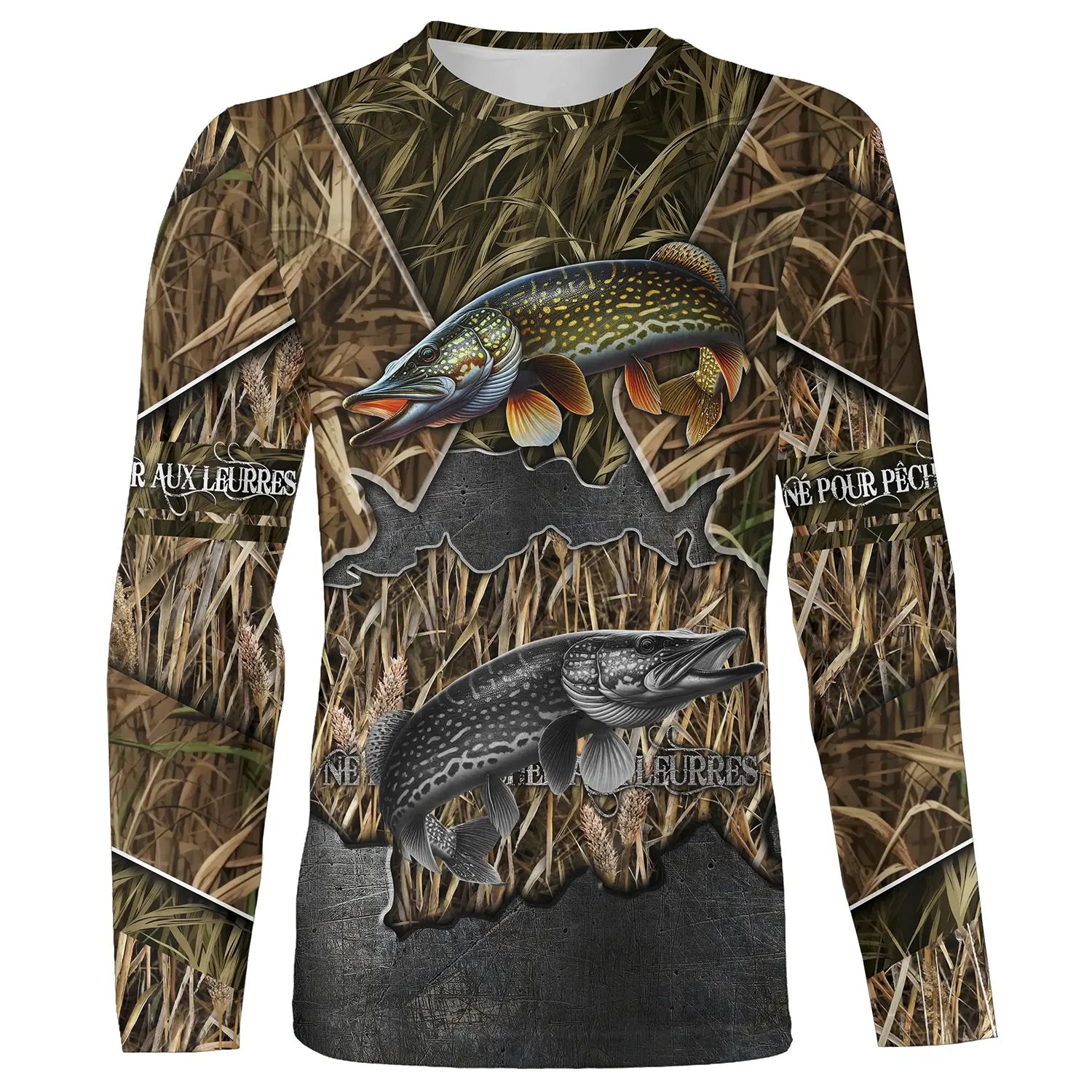 Pêche Du Bar, Pêche De La Truite, Né Pour Pêcher Aux Leurres, Camouflage, Cadeau Pêcheur - VEPETR002 T-shirt All Over Manches Longues Unisexe