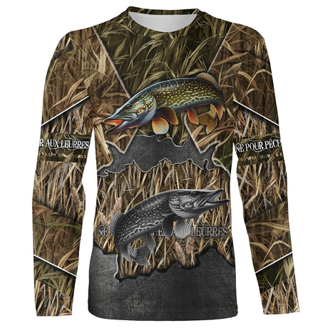 Pêche Du Bar, Pêche De La Truite, Né Pour Pêcher Aux Leurres, Camouflage, Cadeau Pêcheur - VEPETR002 T-shirt All Over Manches Longues Unisexe
