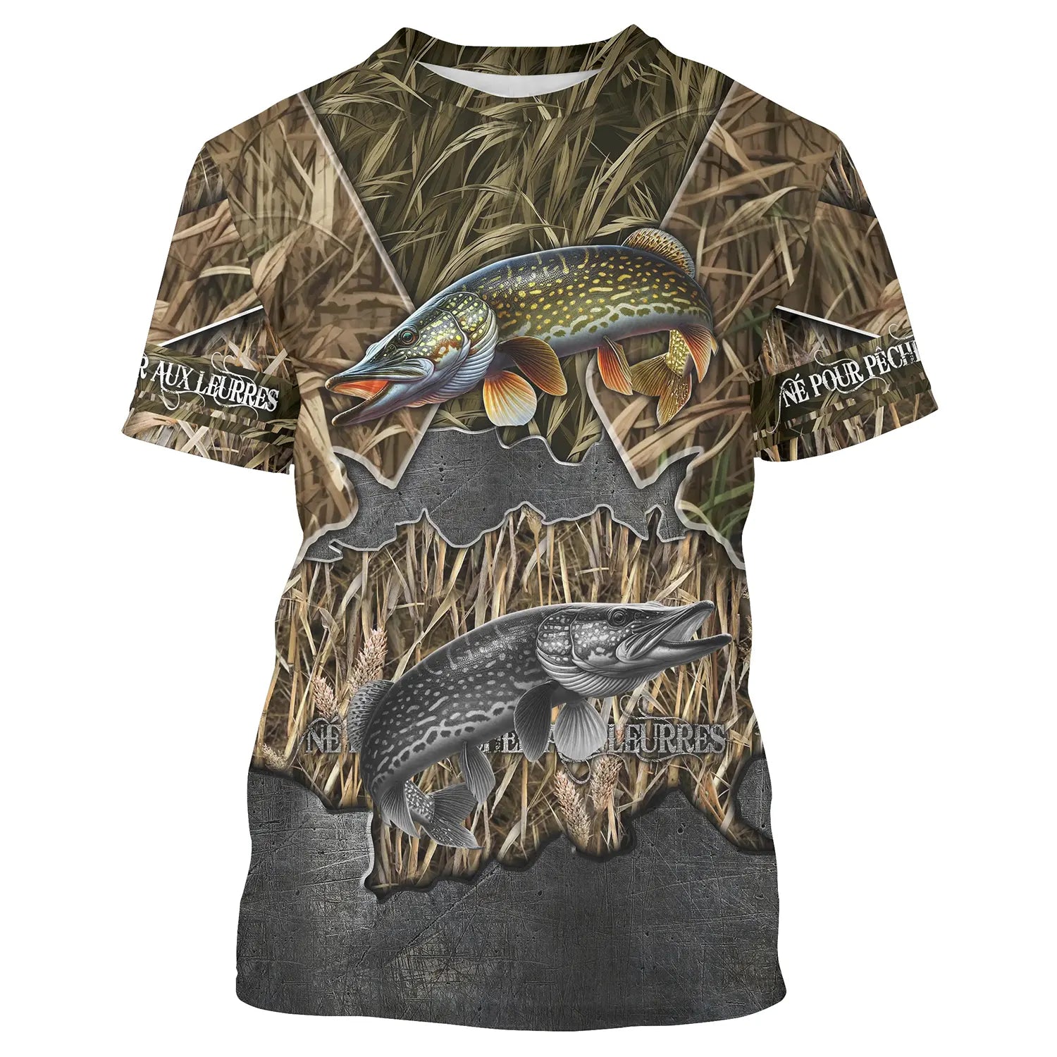 Pêche Du Bar, Pêche De La Truite, Né Pour Pêcher Aux Leurres, Camouflage, Cadeau Pêcheur - VEPETR002 T-shirt All Over Col Rond Unisexe