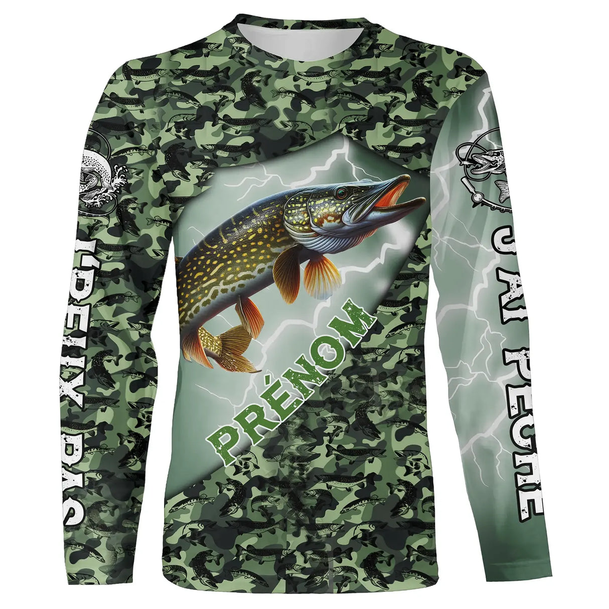 Pêche Du Brochet, Cadeau Humour Pêcheur, J'peux Pas, J'ai Pêché, Personnaliser - VEPEBR007 T-shirt All Over Manches Longues Unisexe