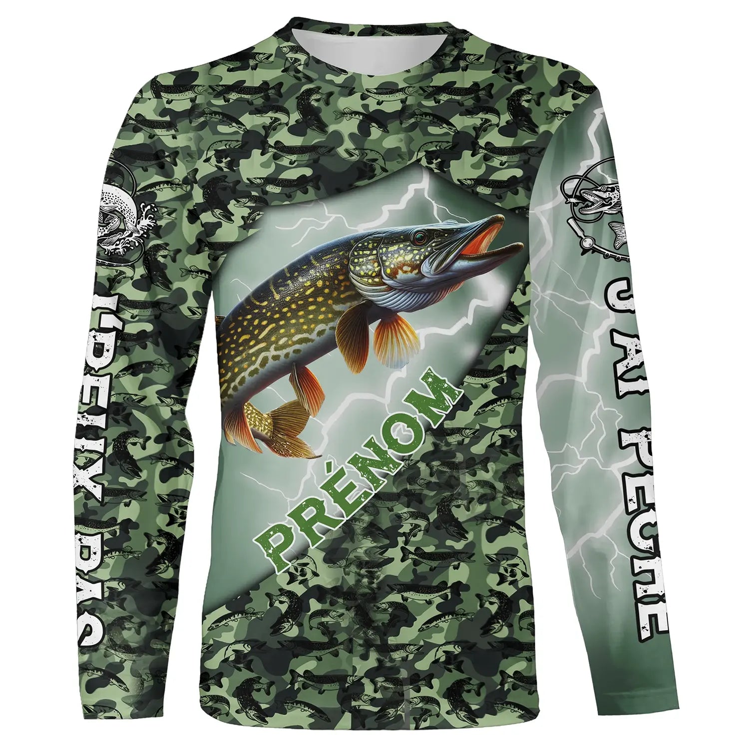 Pêche Du Brochet, Cadeau Humour Pêcheur, J'peux Pas, J'ai Pêché, Personnaliser - VEPEBR007 T-shirt All Over Manches Longues Unisexe