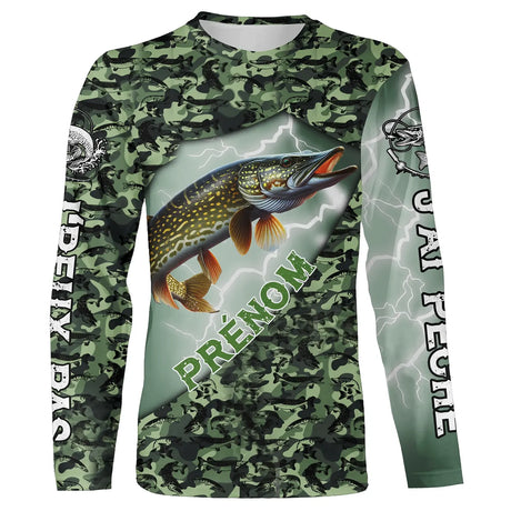 Pêche Du Brochet, Cadeau Humour Pêcheur, J'peux Pas, J'ai Pêché, Personnaliser - VEPEBR007 T-shirt All Over Manches Longues Unisexe