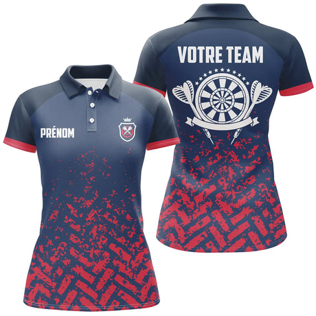 Polo Navy et Rouge Personnalisé Darts - Design Dynamique avec Cibles et Éclats – Idéal pour Équipes de Fléchettes – AL12062431 - Polo Femme