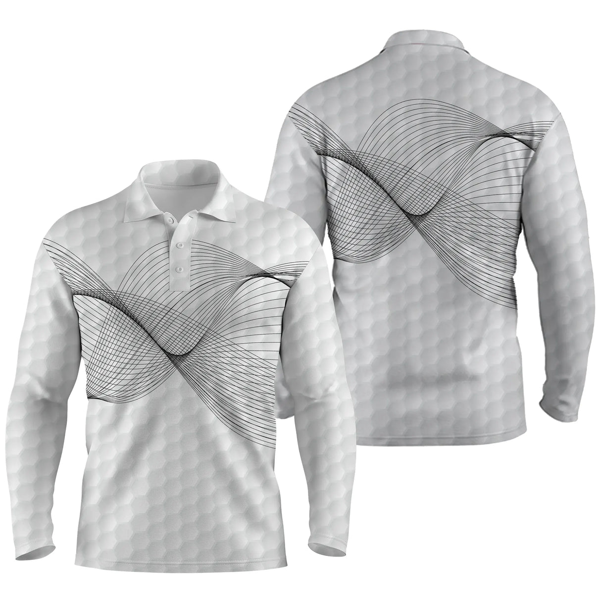 Polo manches longues golf unisexe blanc onde sonore noire dynamique tissu respirant léger