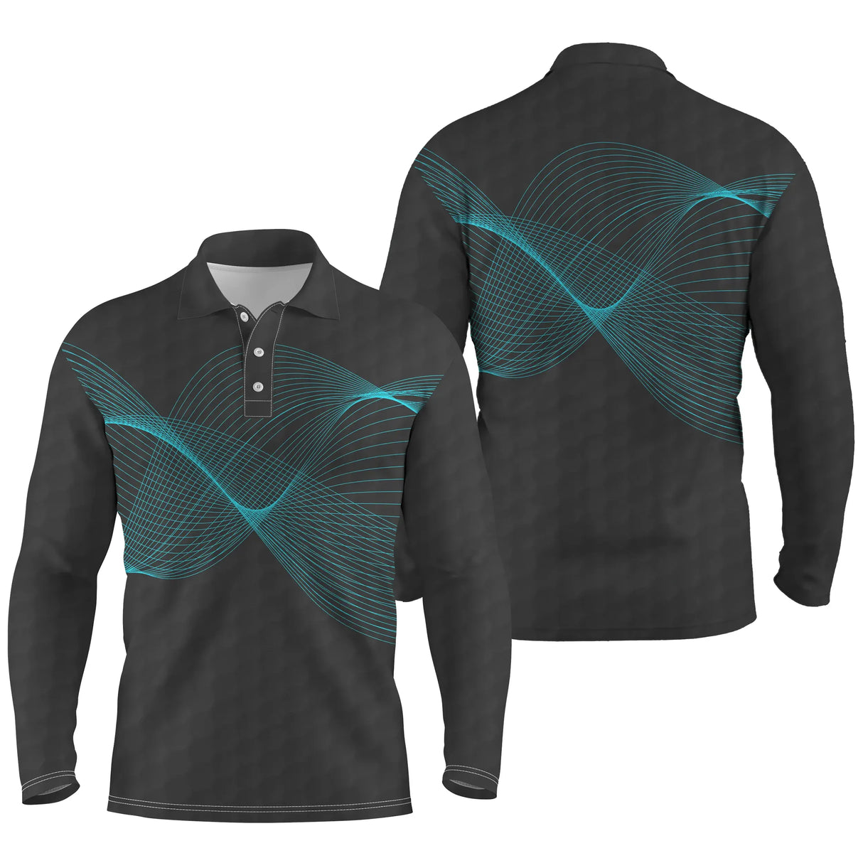 Polo manches longues golf unisexe turquoise onde sonore lumineuse tissu respirant léger