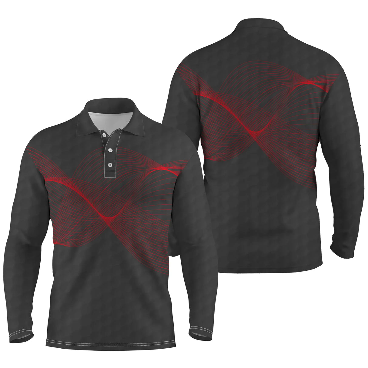 Polo manches longues golf unisexe vert prairie sombre onde sonore lumineuse tissu respirant