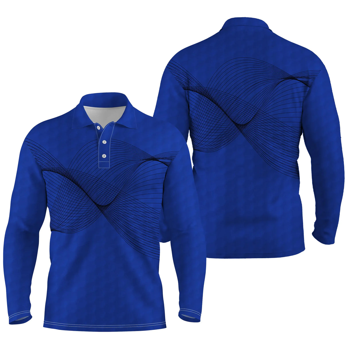 Polo manches longues golf unisexe bleu royal onde sonore noire dynamique tissu respirant léger