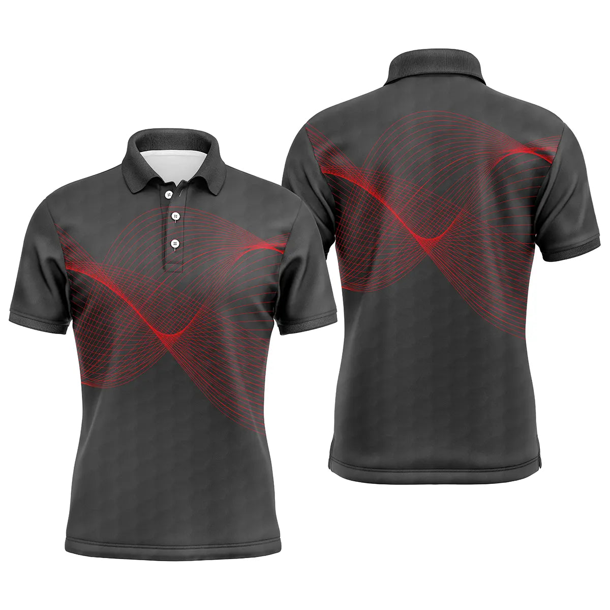 Polo golf homme vert prairie sombre onde sonore lumineuse épaule arc dynamique coupe ajustée