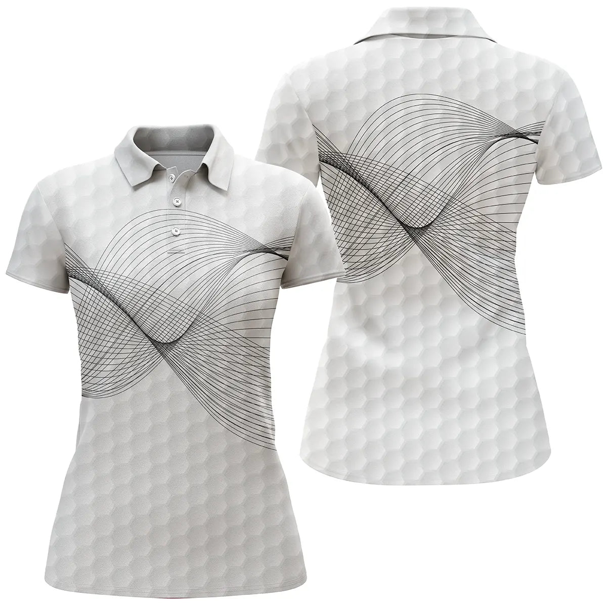 Polo golf femme blanc onde sonore noire dynamique coupe cintrée tissu respirant léger été