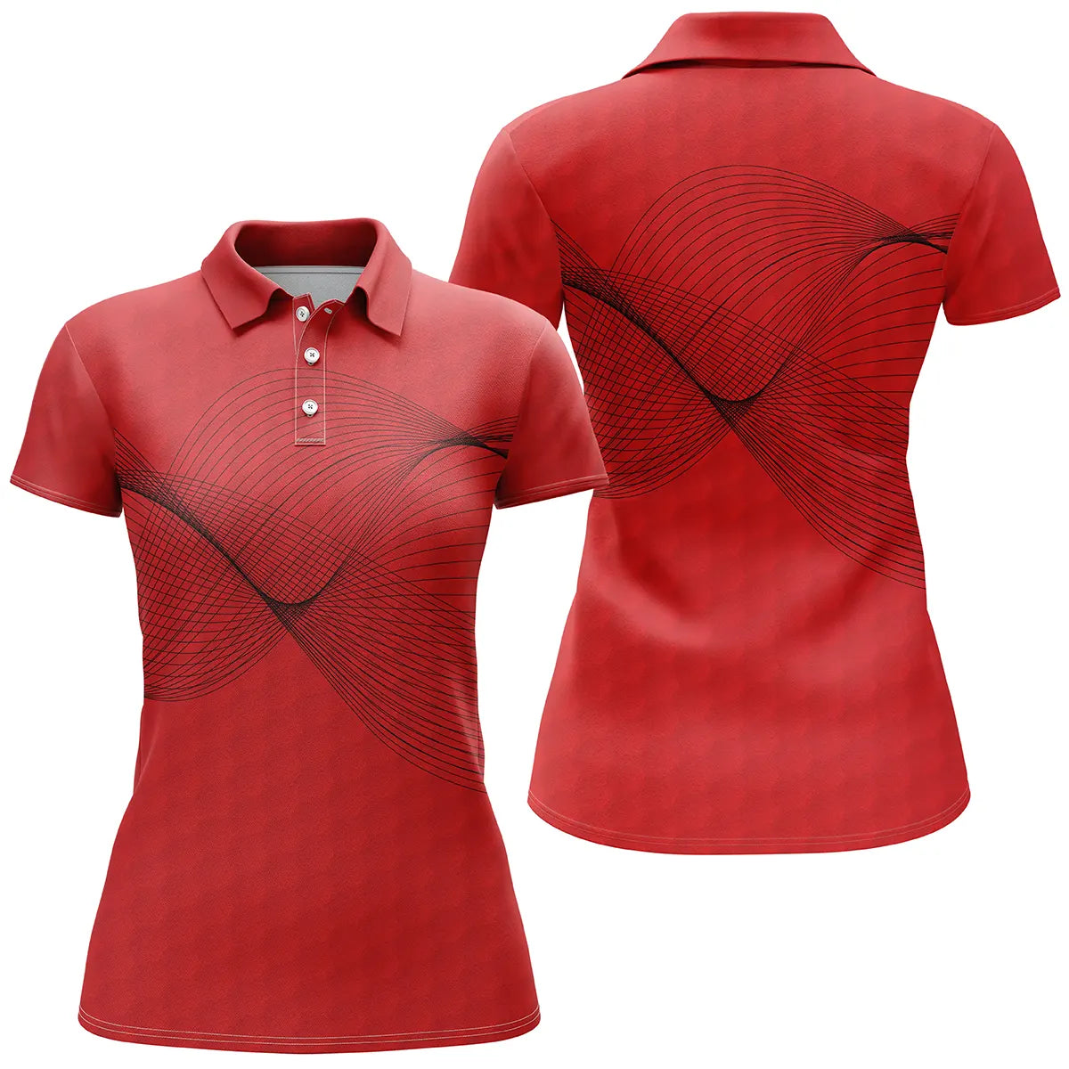 Polo golf femme rouge écarlate onde sonore noire dynamique coupe cintrée tissu respirant léger