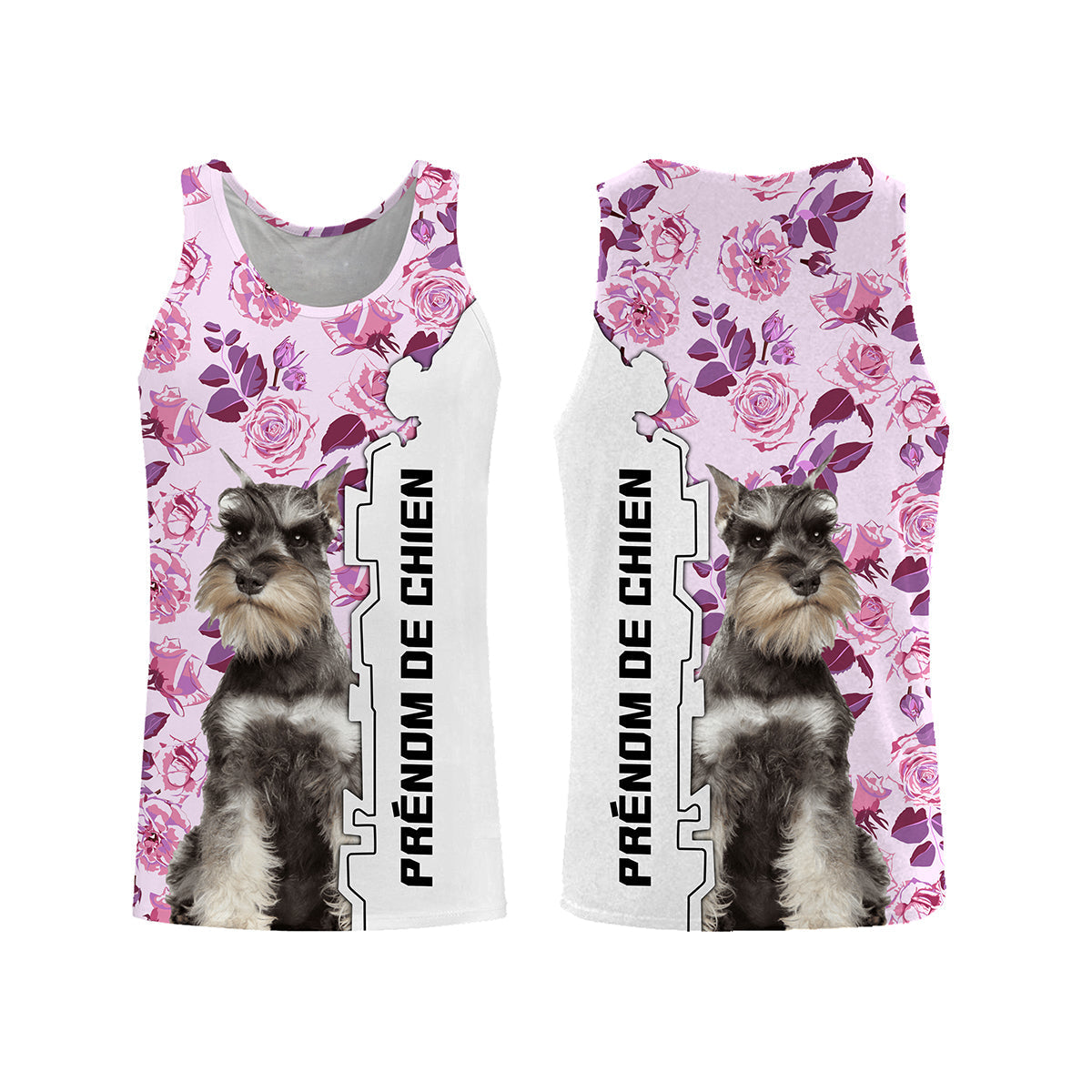 Sweat zippé Schnauzer Géant femme all-over fond rose motif chien noir Riesenschnauzer photo prénom personnalisés