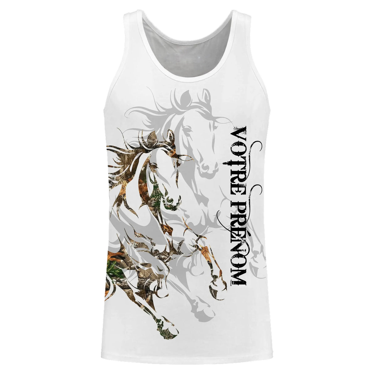 Débardeur cheval unisexe tatouage tribal camouflage slogan J'peux pas J'ai Cheval prénom personnalisé