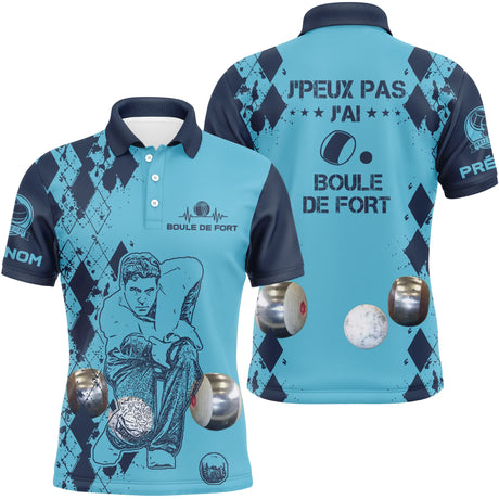 Polo Personnalisé, Cadeau Humour Bouliste, J'Peux Pas J'ai Boule De Fort - CT14112349 - Polo Bleu