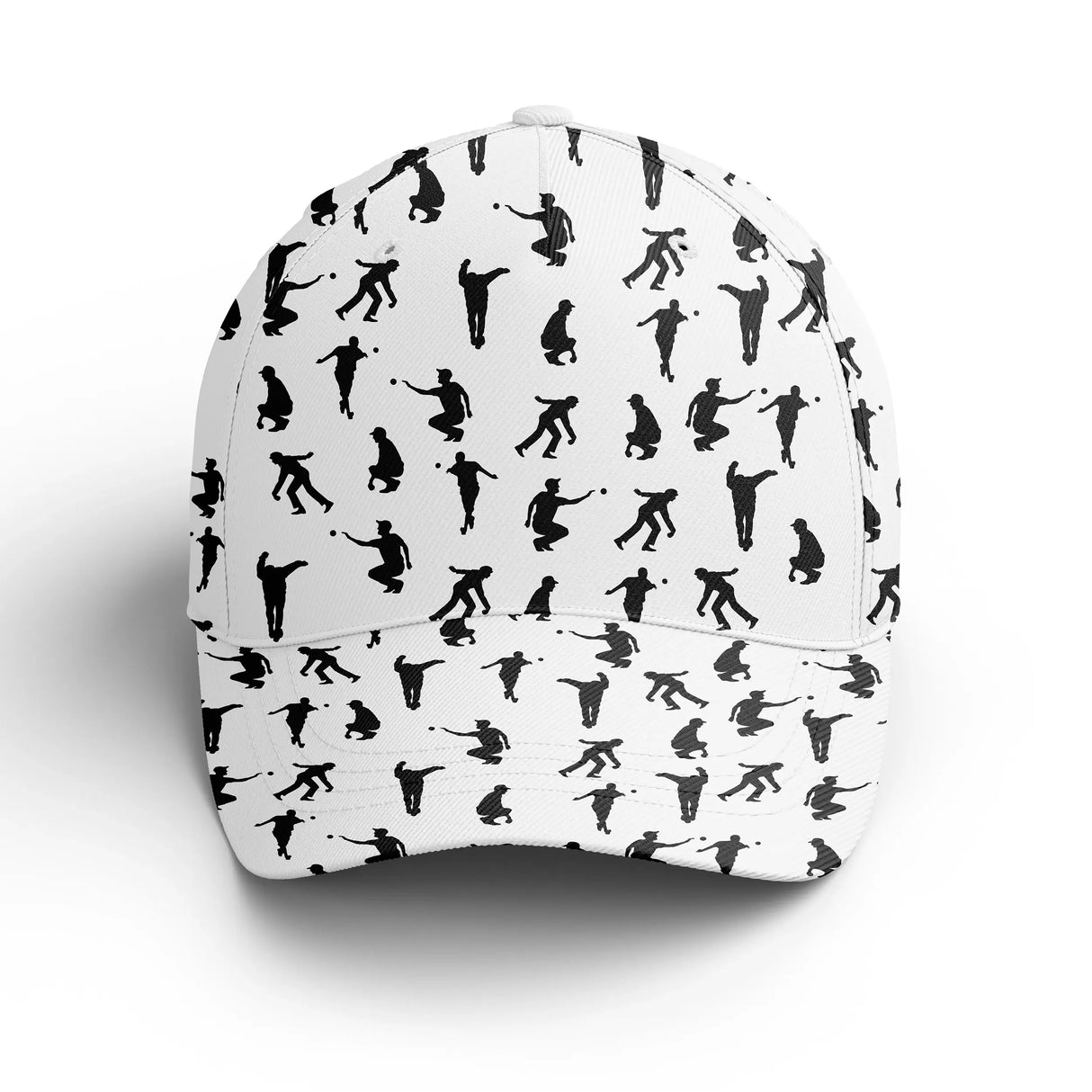 Casquette pétanque all-over blanche silhouettes boulistes lancer imprimée unisexe