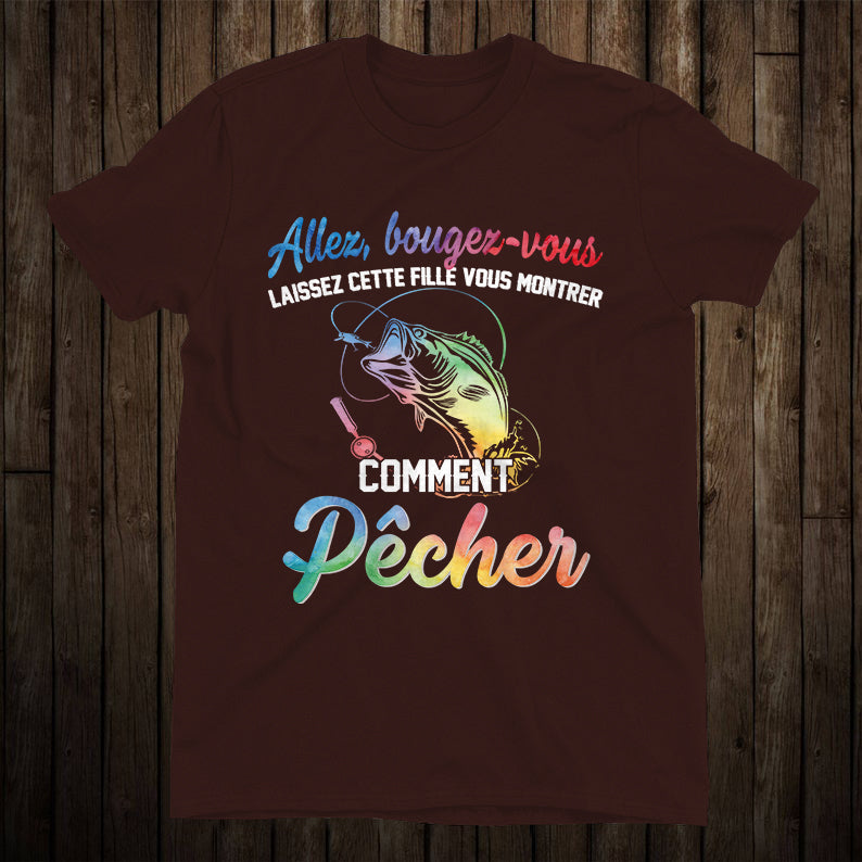 T-shirt humour pêche femme coloris alternatif vue de face lettrage chrome