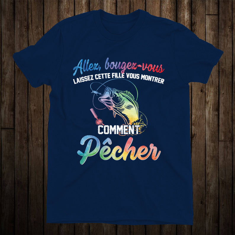 T-shirt humour pêche femme coloris alternatif lettrage chrome
