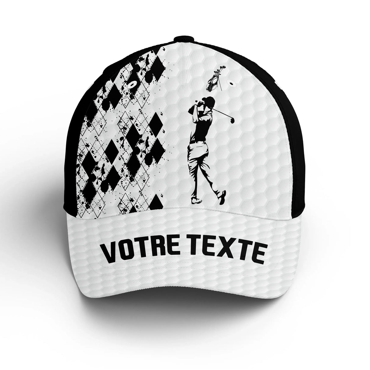 Casquette golf noire golfeuse silhouette swing texte broderie unisexe personnalisable