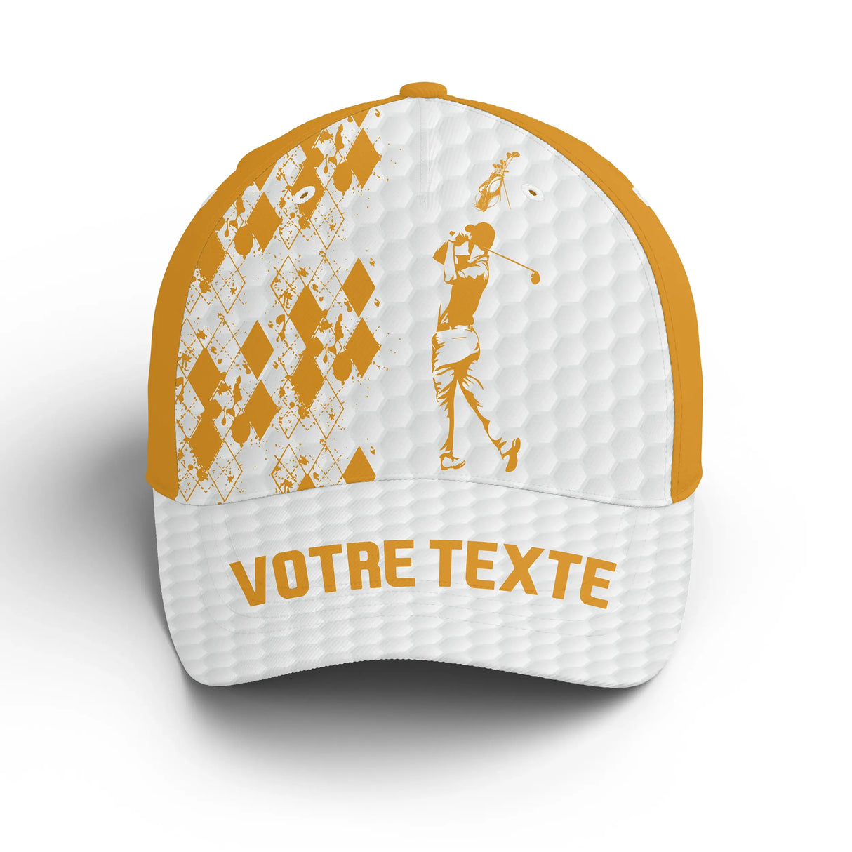 Casquette golf jaune golfeuse swing dynamique texte broderie unisexe personnalisable