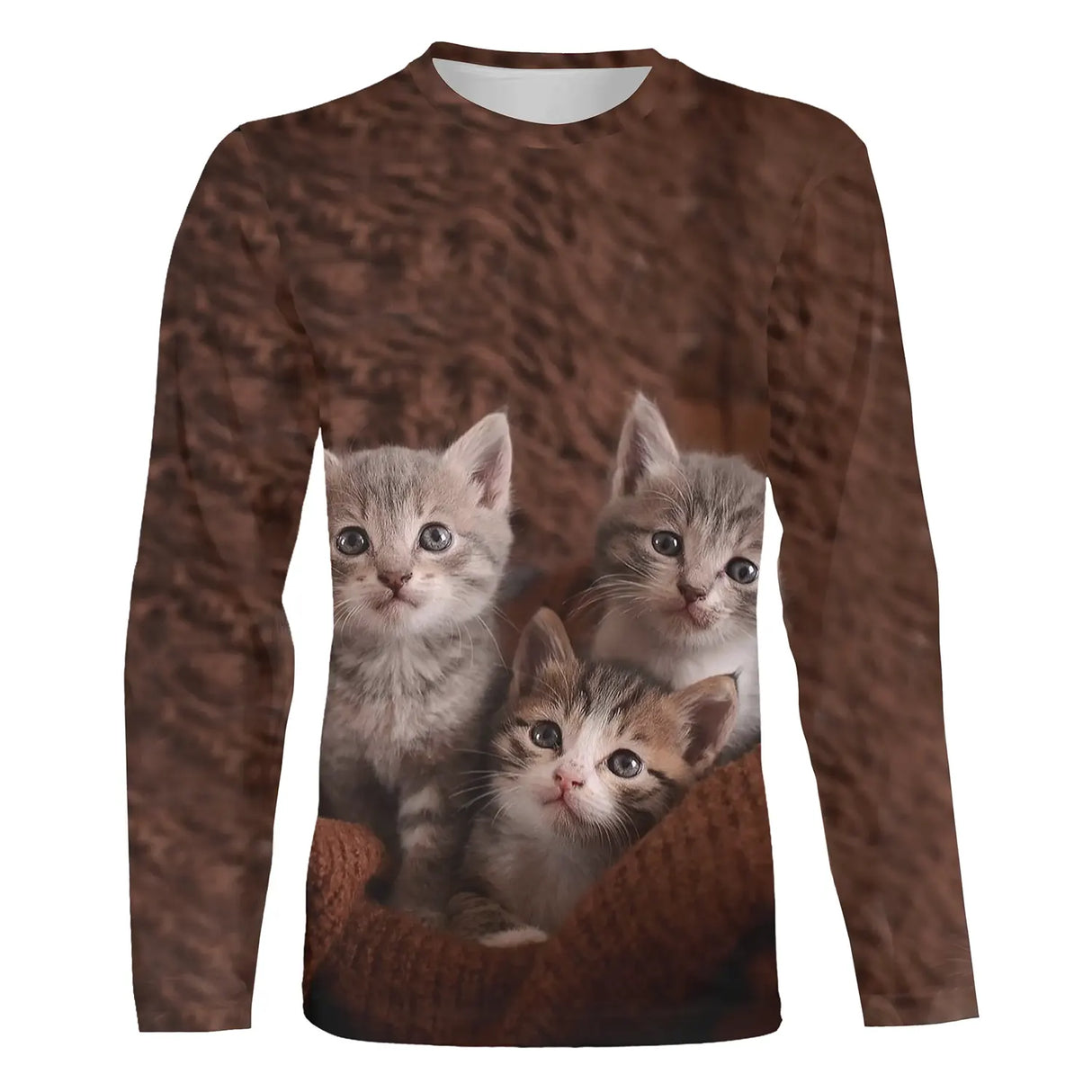 T-shirt chat marron chatons mignons unisexe, design photoréaliste quotidien aux teintes chaudes