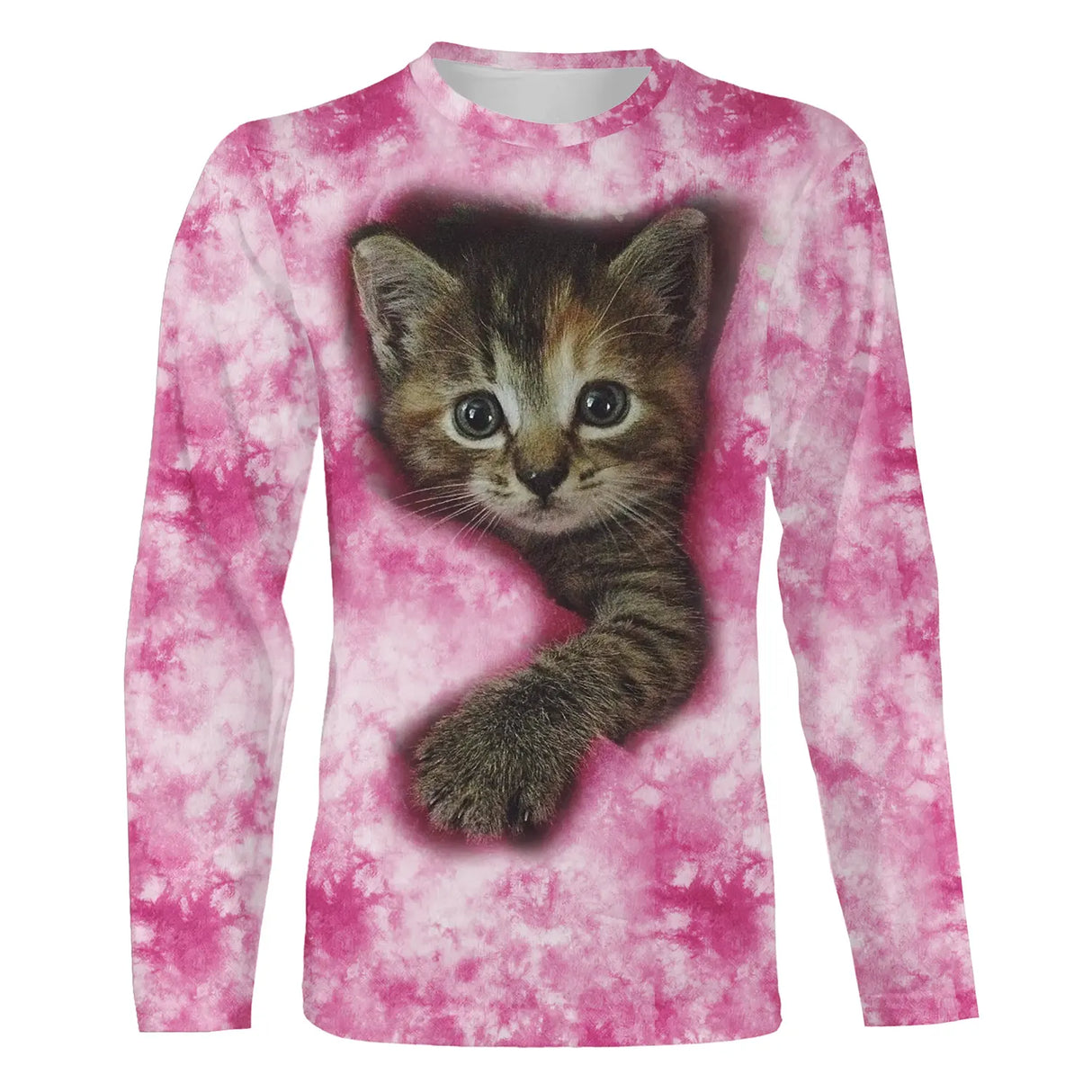 T-shirt chat rose chaton tigre unisexe, design photoréaliste quotidien tie-dye pastel