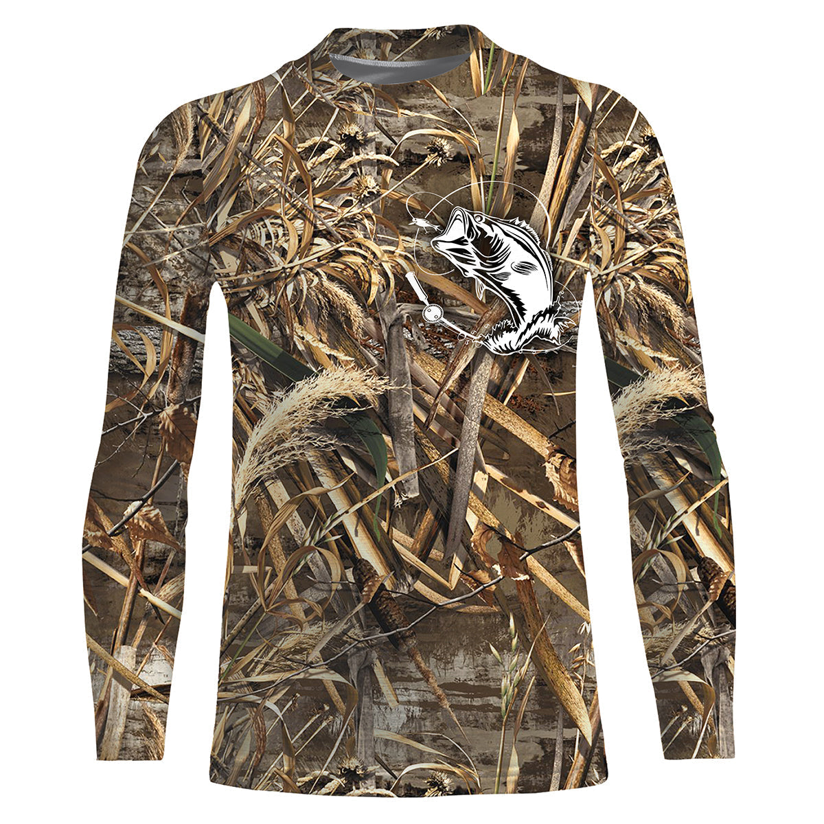 T-shirt manches longues enfant pêche bar leurre camouflage roseau loup mer