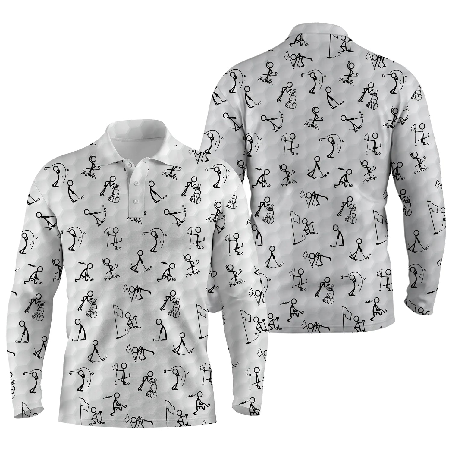 Produits Stickfigures Jouant Au Golf, Polo de Sport Noir et Blanc, Cadeau Original pour Golfeur ou Golfeuse, Polo Homme Femme - CTS18052212 - Polo Manches Longues Unisexe Blanc