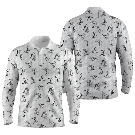 Produits Stickfigures Jouant Au Golf, Polo de Sport Noir et Blanc, Cadeau Original pour Golfeur ou Golfeuse, Polo Homme Femme - CTS18052212 - Polo Manches Longues Unisexe Blanc