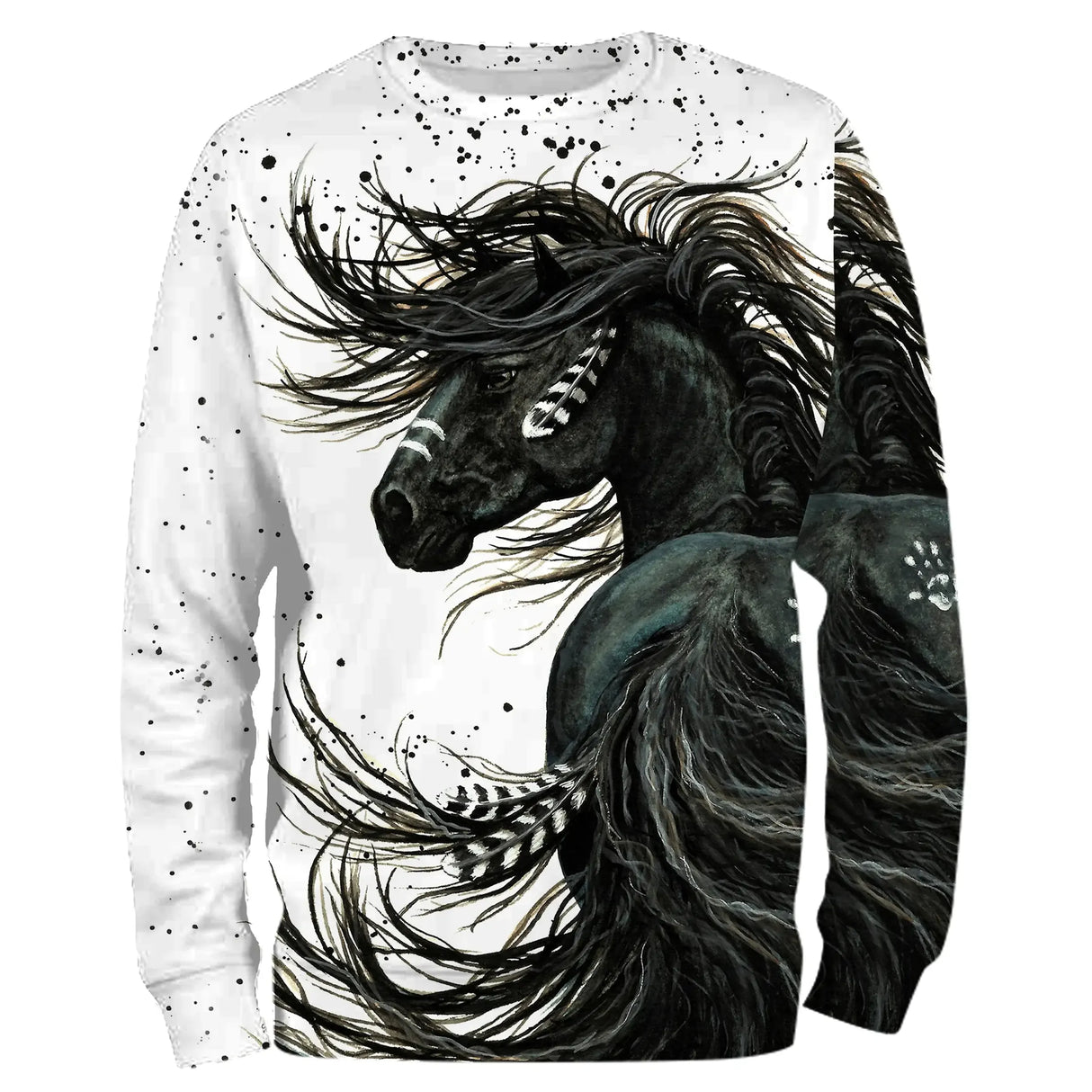 Sweat zippé all-over cheval passion noir et blanc avec cheval encre stylisée
