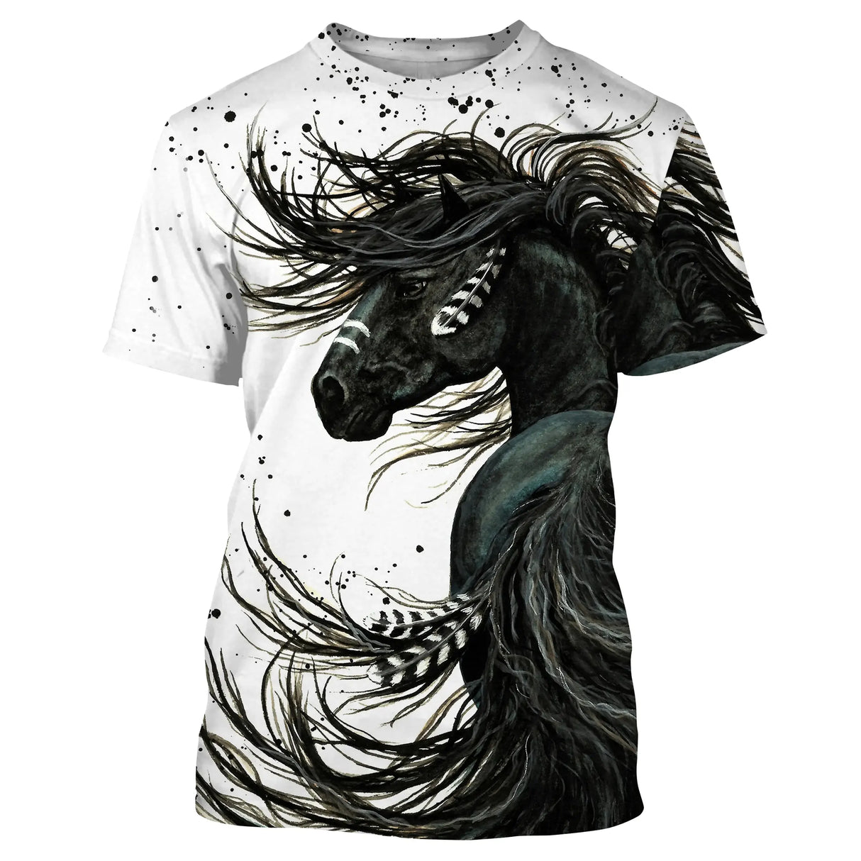 T-shirt cheval passion noir et blanc all-over avec cheval en aquarelle encre crinière au vent