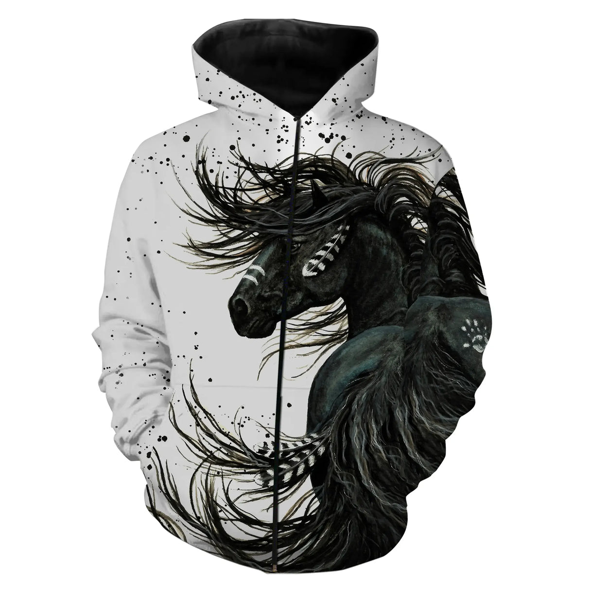 T-shirt all-over cheval passion noir et blanc cheval aquarelle pour cavaliers passionnés