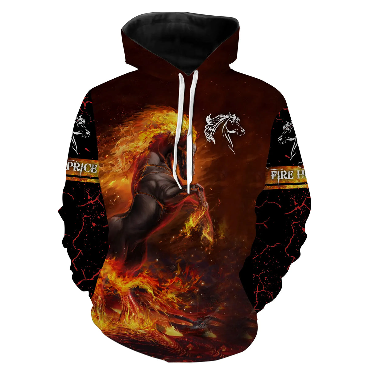 Sweater all-over cheval de feu rouge orange manches longues unisexe flammes ardentes