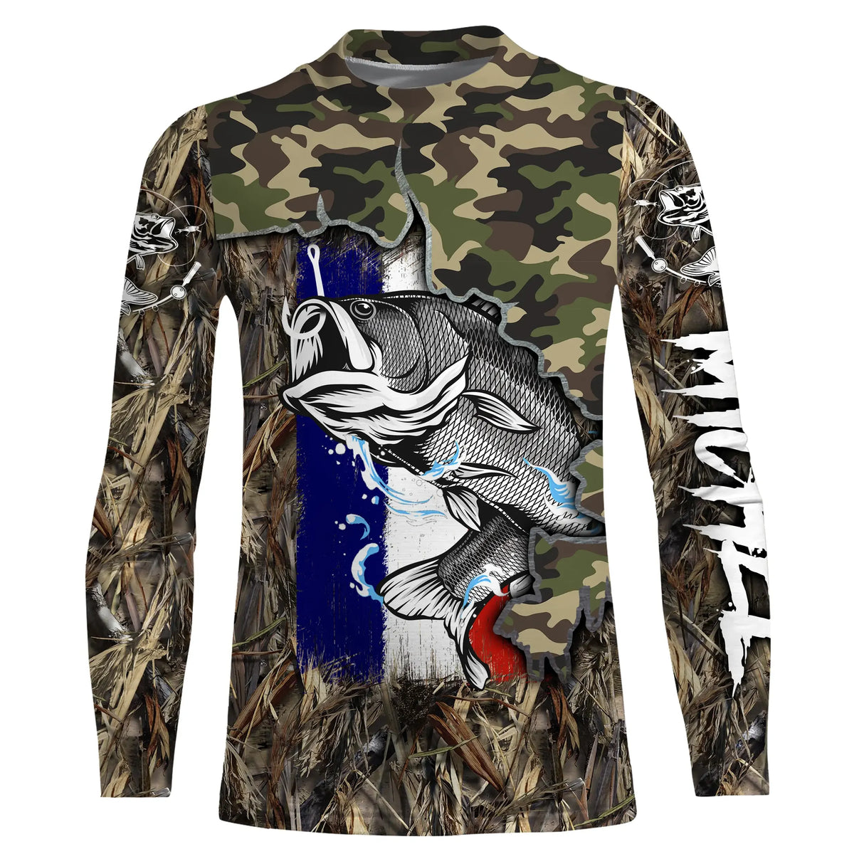 T-shirt Pêche du Bar, Camouflage, Drapeau Français, Cadeau Personnalisé Pêcheur - CT19072206