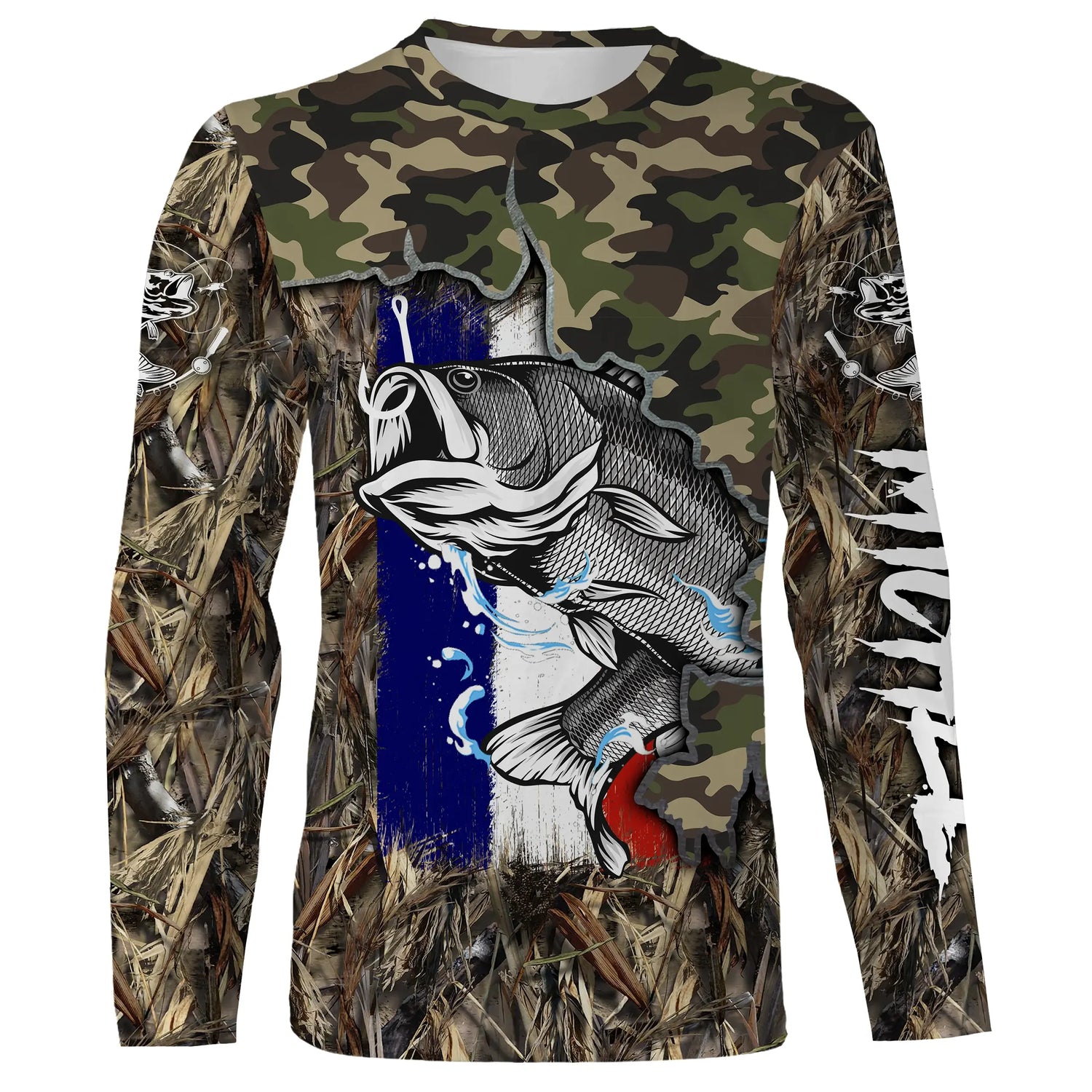 T-shirt Pêche du Bar, Camouflage, Drapeau Français, Cadeau Personnalisé Pêcheur - CT19072206