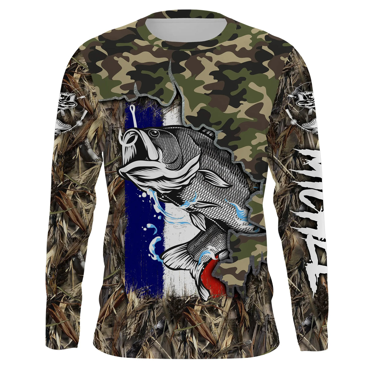 T-shirt Pêche du Bar, Camouflage, Drapeau Français, Cadeau Personnalisé Pêcheur - CT19072206