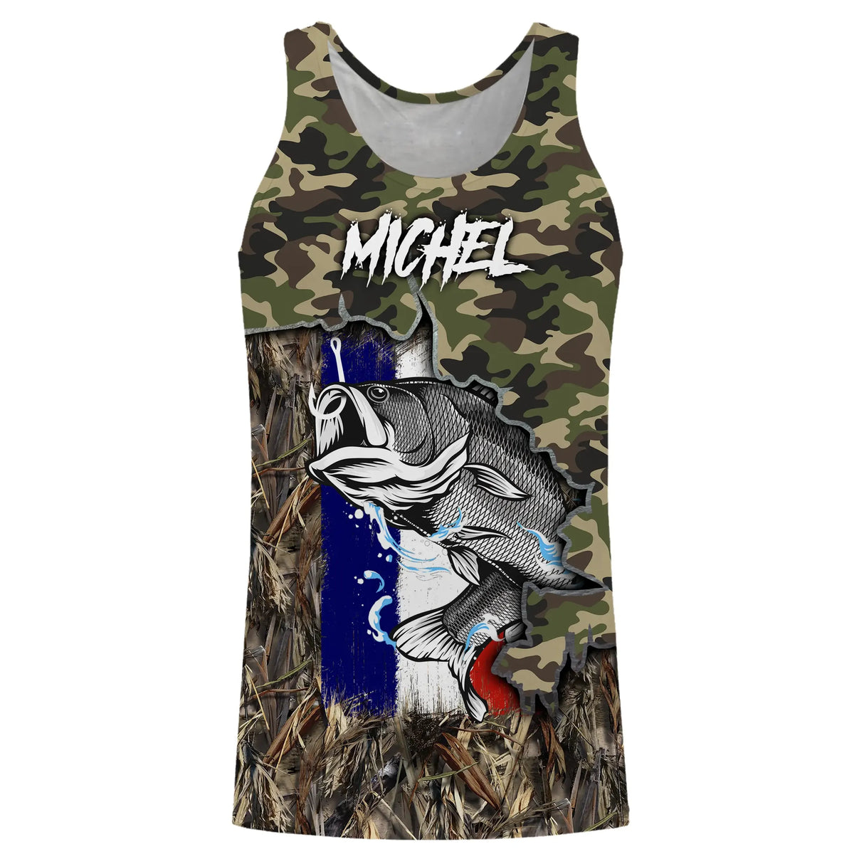 T-shirt Pêche du Bar, Camouflage, Drapeau Français, Cadeau Personnalisé Pêcheur - CT19072206