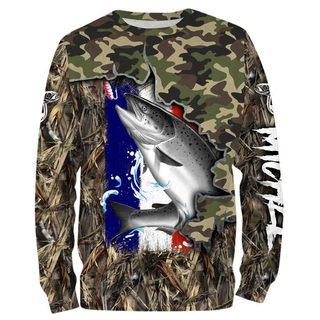 Pêche du Saumon, Camouflage, Drapeau France, Cadeau Personnalisé Pêcheur - CT19072210 Sweater All Over Unisexe