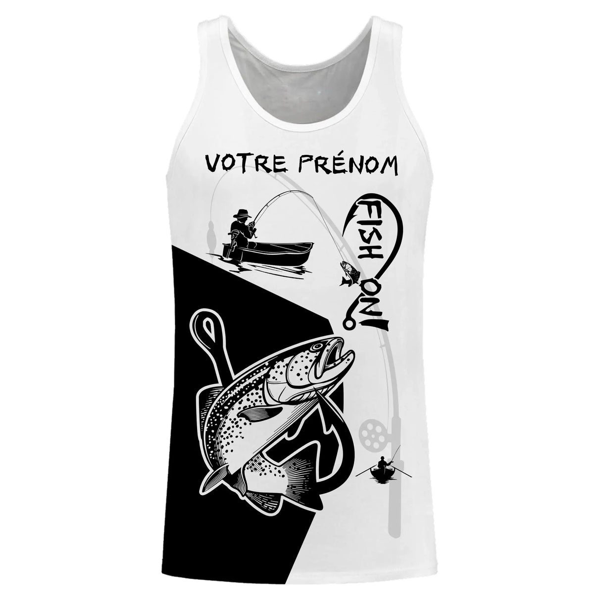 Sweat zippé all-over pêche truite Fish On noir blanc pour pêcheurs salmonidés